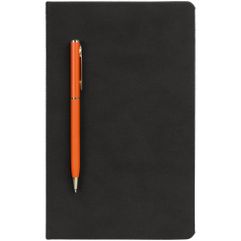 Блокнот Magnet с оранжевой шариковой ручкой Hotel Gold.Блокнот в твердой обложке, выполненной из материала Nubuck, черный, дополнен цветным ляссе и...