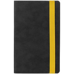 Зауженный ежедневник с гибкой обложкой, выполнен из материала Nubuck, черный АА, дополнен желтой резинкой и двойным ляссе. Блок без календарной сетки:...