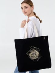 Холщовая сумка с вышивкой «Клубятся мысли», черная