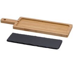 Сервировочная доска из бамбука со сланцевой вставкой может использоваться для оригинальной подачи сыра, хлеба и любых других закусок. За сланцевой...