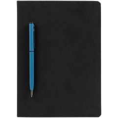 Ежедневник Magnet Chrome с ручкой, черный c голубым