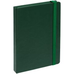Ежедневник с твердой обложкой, выполнен из материала Latte, зеленый FF, обрез зеленого цвета, дополнен резинкой и ляссе зеленого цвета.<br/>Блок...