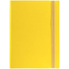 Ежедневник с гибкой обложкой выполнен из материала Latte, желтый КК, и дополнен резинкой шириной 1 см, капталом и ляссе желтого цвета. <br/>Блок...