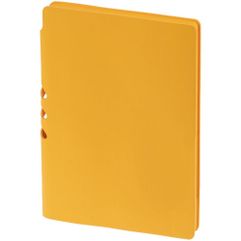 Гибкая обложка выполнена из материала Soft Touch, желтый КК. Внутри корешка — специальное место для крепления ручки размером до 15х0,9 см. <br/>Блок...