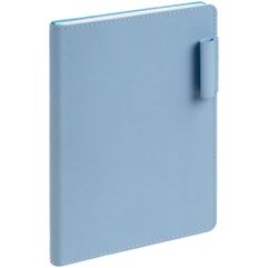 Ежедневник с гибкой обложкой из материала Soft Touch, голубой и Latte, голубой, дополнен петелькой для ручки из покровного материала, капталом, ляссе...