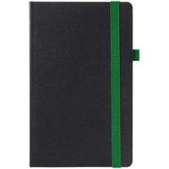 Ежедневник с твердой обложкой, выполнен из материала Waltz, черный АА, дополнен зеленой резинкой и ляссе. Блок 955, без календарной сетки и...