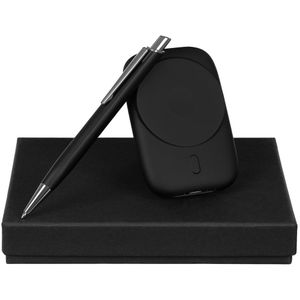 Компактный аккумулятор с функцией беспроводной зарядки и магнитной фиксацией и металлическая ручка с матовым корпусом и хромированными деталями...