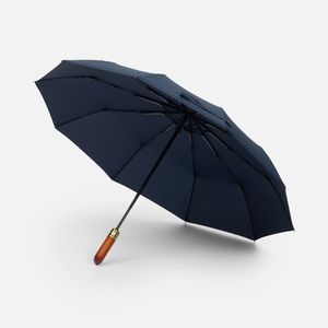 Складной зонт с большим куполом, системой антишторм и эргономичной ручкой из дерева.  Зонт-автомат, 3 сложения, 10 спиц Деревянная прямая ручка с...