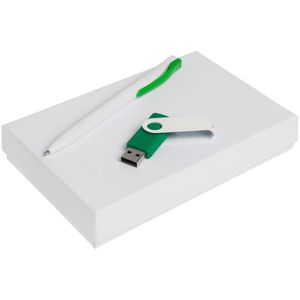 В набор входят: флешка Twist Color, зеленая с белым, 16 Гб; ручка шариковая Pin, белая с зеленым.Набор упакован в подарочную коробку.Срок сборки...