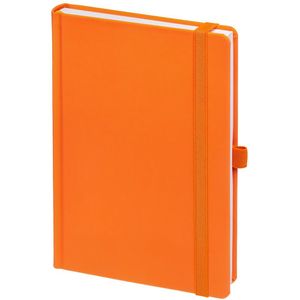Ежедневник с твердой обложкой без поролона, выполнен из материала Soft Touch, оранжевый ОО, дополнен резинкой шириной 1 см, петлей-резинкой для ручки,...