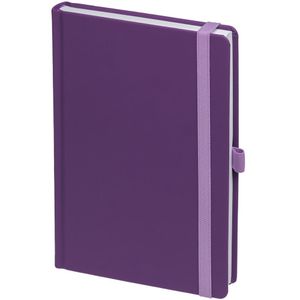 Ежедневник с твердой обложкой без поролона, выполнен из материала Soft Touch, фиолетовый UU, дополнен резинкой шириной 1 см, петлей-резинкой для...