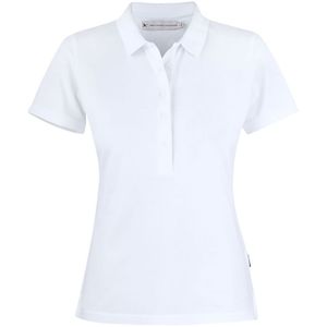 Приталенная женская рубашка поло с разрезами по бокам. Застегивается на 5 пуговиц белого цвета. 
