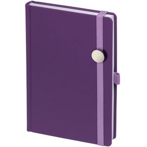 Ежедневник с твердой обложкой без поролона, выполнен из материала Soft Touch, фиолетовый UU, дополнен резинкой шириной 1 см, петлей-резинкой для...