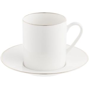 Изящная пара с тонкими стенками и золотистой каймой.Емкость чашки 100 мл. Поставляется в белой картонной коробке.    Не рекомендуется мыть в...