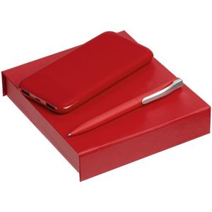 В набор входят:  внешний аккумулятор Uniscend All Day Compact 10000 мАч, красный; ручка Pin Soft Touch, красная.  Набор упакован в подарочную коробку...
