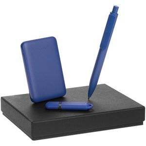 В набор входят:  внешний аккумулятор Uniscend Full Feel 5000 мAч, синий; ручка Prodir DS4 PMM-P, синяя; флешка Memo 8 Гб, синяя.  Набор упакован в...
