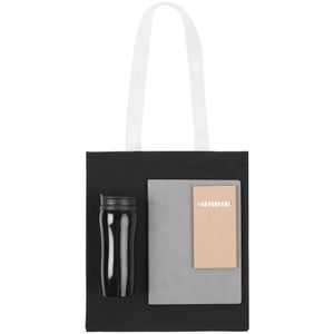 В набор входят:  блокнот Mild, серый набор карандашей Pencilvania Maxi термостакан Shape, черный холщовая сумка BrighTone