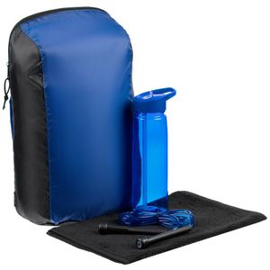 В спортивный набор входит:  рюкзак - выдерживает нагрузку до 10 кг, большое центральное отделение на молнии; бутылка для воды; скакалка; полотенце