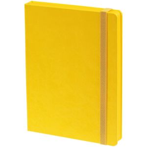 Ежедневник с твердой обложкой, выполнен из материала Latte, желтый КК, обрез зеленого цвета, дополнен резинкой и ляссе желтого цвета.<br/>Блок...