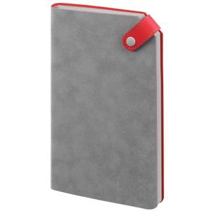Ежедневник с гибкой обложкой, выполнен из материала Nubuck, серый СС, и Soft Touch Ultra, красный, дополнен серым ляссе и хлястиком на кнопке....
