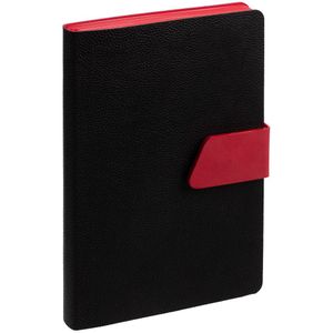 Ежедневник с гибкой обложкой, выполнен из материала La Fite, черный АА и Nubuck, красный РР, дополнен красным ляссе и хлястиком на кнопке. Блок...