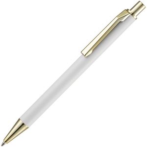 Шариковая ручка с покрытием софт-тач и золотистыми деталями. Клип оригинальной формы. Механизм ручки: нажимной. Корпус ручки разбирается, стержень...