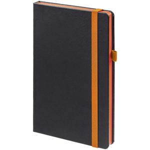 Ежедневник с твердой обложкой, выполнен из материала Waltz, черный АА, дополнен оранжевой резинкой и ляссе. Блок 955, без календарной сетки и...