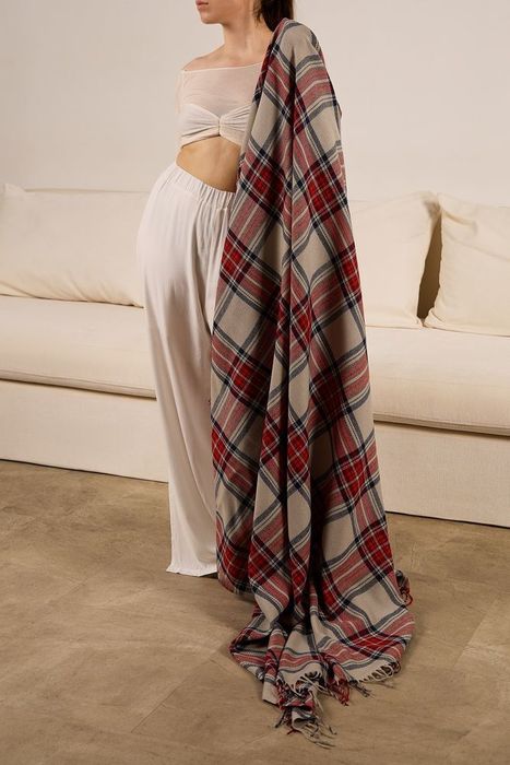 Плед «Валдай», бежевый с красным и синим