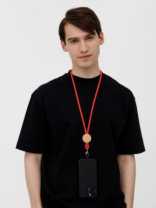 Шнурок для бейджа Tube Wood, красный