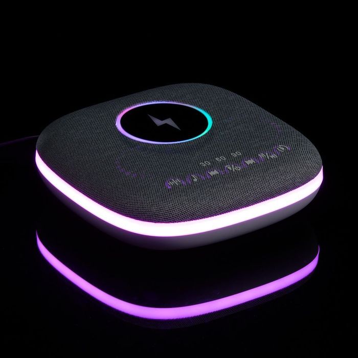 Bluetooth колонка с беспроводной зарядкой и подсветкой Terrafonic, серая