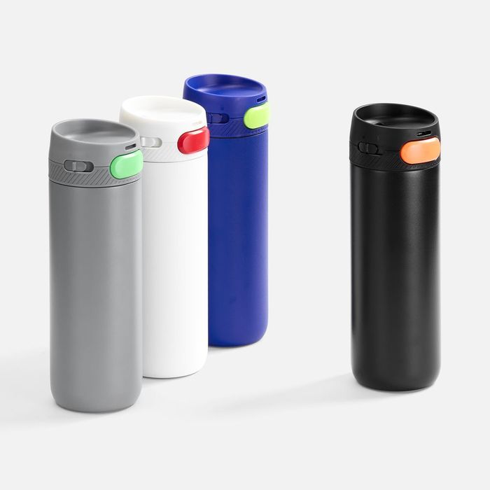 Термостакан X1 с цветной кнопкой, черный с оранжевым