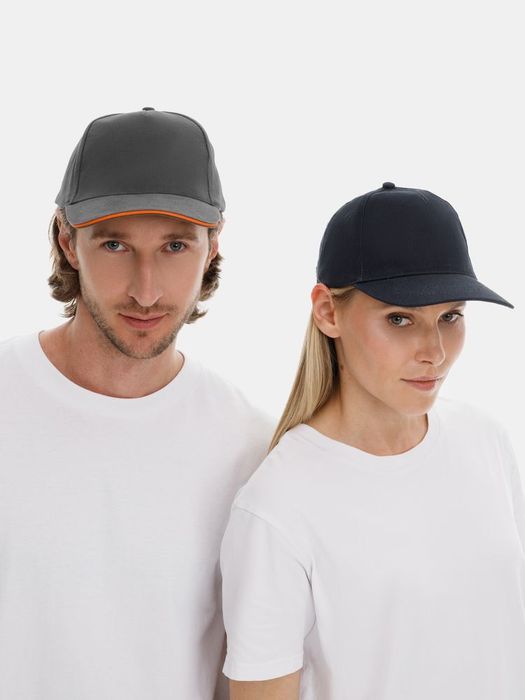 Бейсболка LONG BEACH, серая с оранжевым