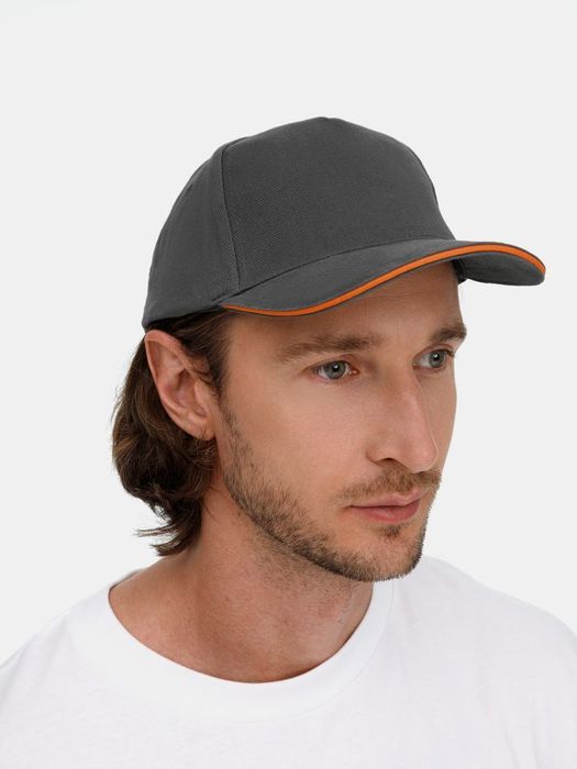 Бейсболка LONG BEACH, серая с оранжевым