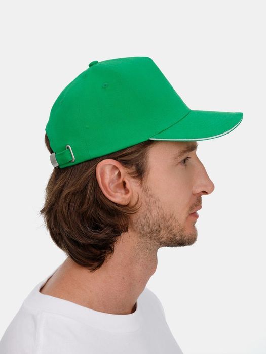 Бейсболка LONG BEACH, ярко-зеленая с белым