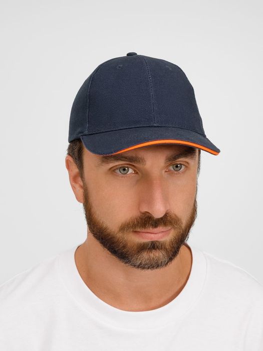 Бейсболка BUFFALO, темно-синяя с неоново-оранжевым
