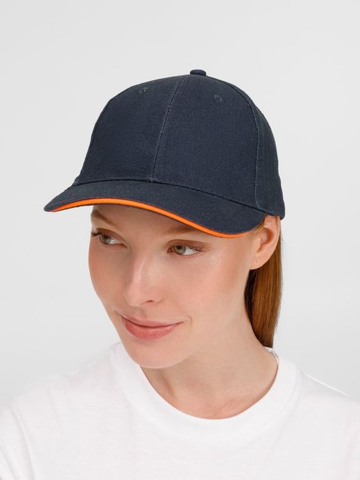 Бейсболка BUFFALO, темно-синяя с неоново-оранжевым