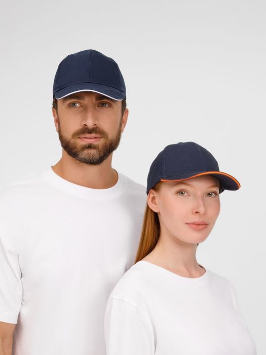 Бейсболка BUFFALO, темно-синяя с неоново-оранжевым