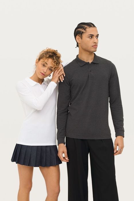 Рубашка поло женская с длинным рукавом PERFECT LSL WOMEN, черный меланж