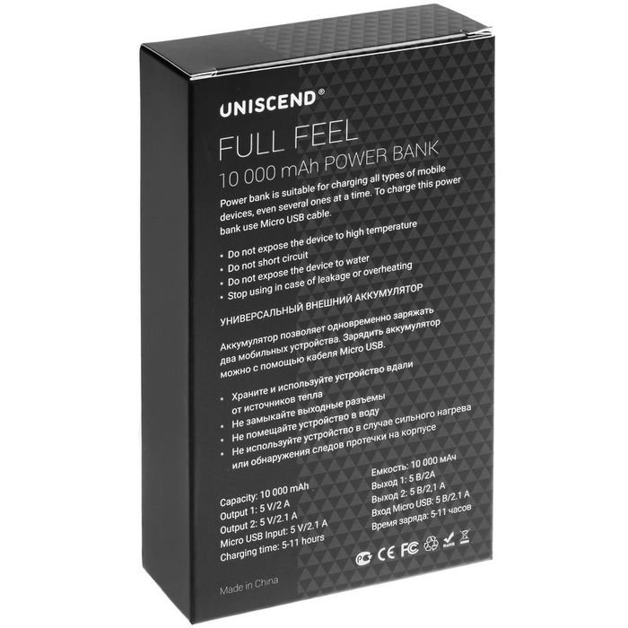 Внешний аккумулятор Uniscend Full Feel 10000 mAh, черный