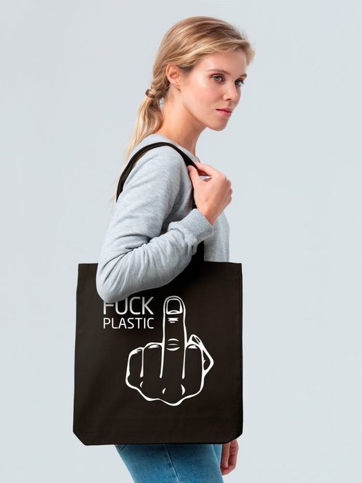 Холщовая сумка Fuck Plastic, черная
