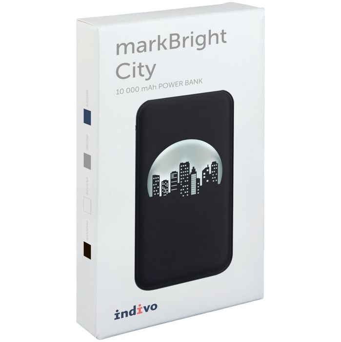 Аккумулятор с подсветкой логотипа markBright City, 10000 мАч, серый