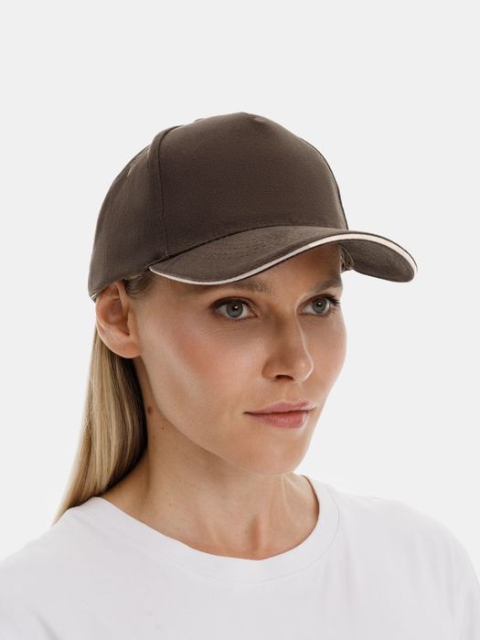 Бейсболка LONG BEACH, коричневая с бежевым