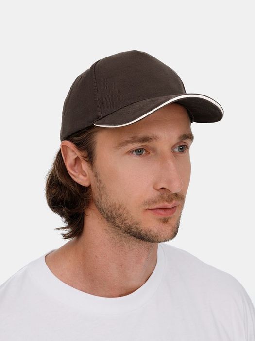 Бейсболка LONG BEACH, коричневая с бежевым