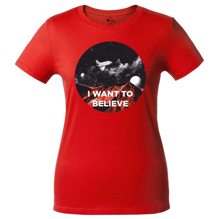 Футболка женская «I want to believe» , красная