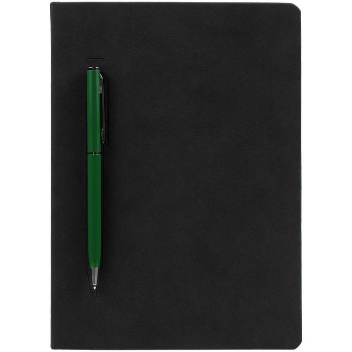 Ежедневник Magnet Chrome с ручкой, черный c зеленым