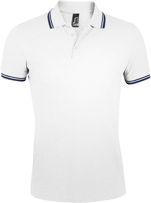 Рубашка поло мужская PASADENA MEN 200 с контрастной отделкой, белая с синим