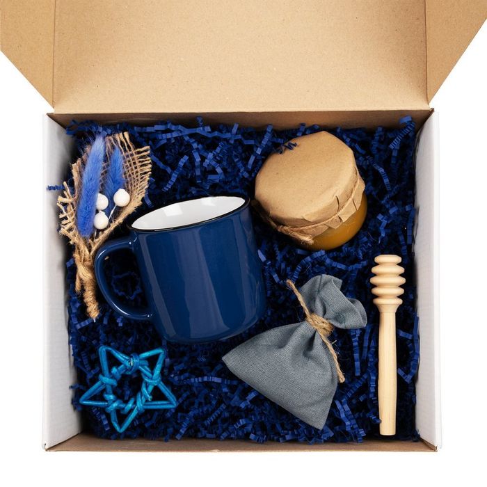 Коробка Grande, крафт с синим наполнением