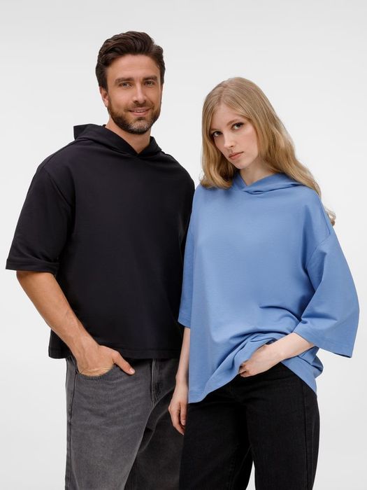 Футболка оверсай унисекс с капюшоном Neofit, синяя