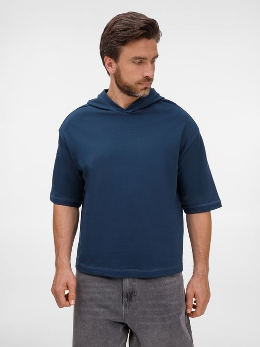 Футболка оверсай унисекс с капюшоном Neofit, темно-синяя