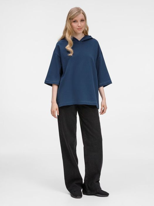 Футболка оверсай унисекс с капюшоном Neofit, темно-синяя